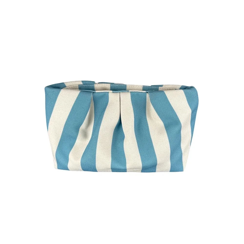 Striped Canvas Pouch Cosmetic Bag Makeup Clutch Organizer Blue White